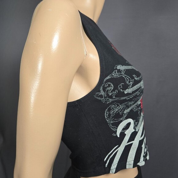 Y2K Headrush Cropped Graphic Skull Tank Top Size S Grunge Gothic Emo Rocker - Picture 6 of 7